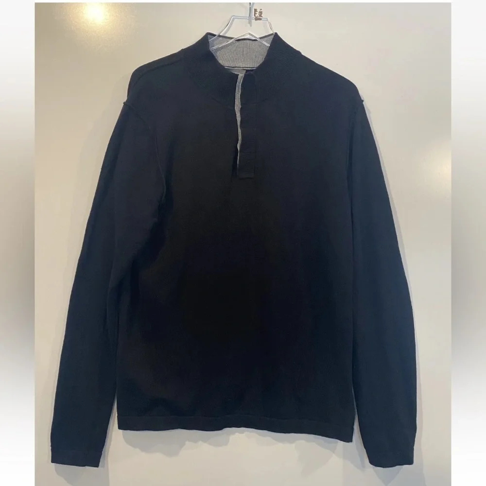Grayson & Dunn Black Cotton Mock Neck 1/4‎ Button Sweater Mens Size Large